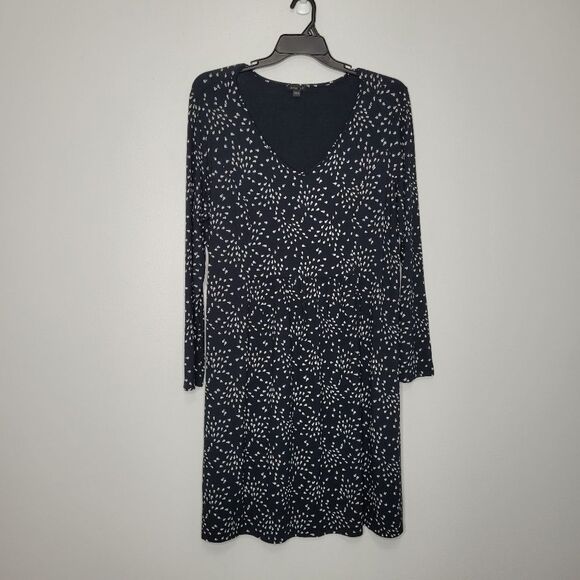J Jill Wearever collection black cream all over print stretch pullover dress L - Picture 1 of 6